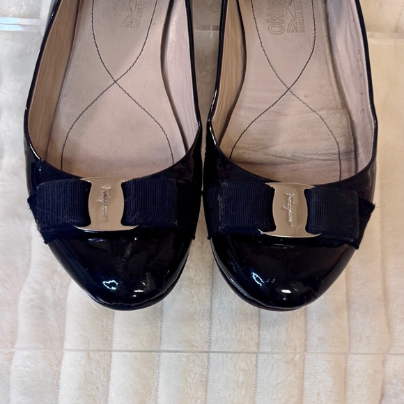 Salvatore Ferragamo Shoes - Salvatore Ferragamo Black Patent Flats with Bow
